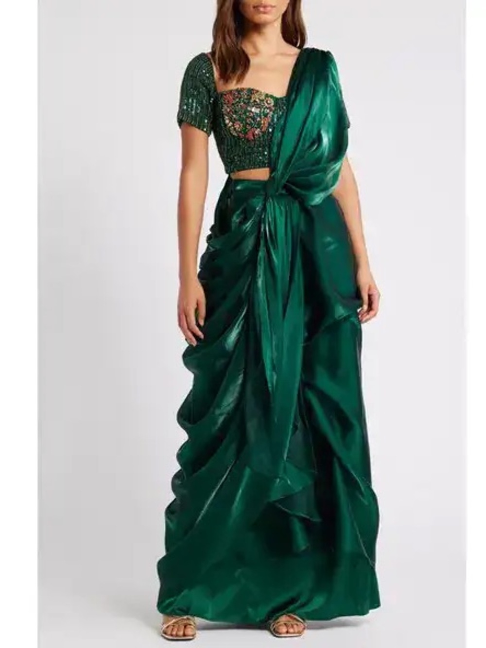 New Sani green Adya drape saree- Skirt only